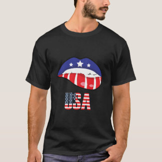 American Flag Biting Lip Usa 4Th Of July Independe Tシャツ