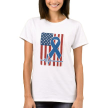 American Flag Blue Ribbon Heartbeat Shirt 