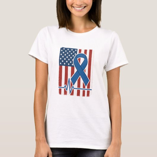 American Flag Blue Ribbon Heartbeat Shirt Tシャツ (正面)
