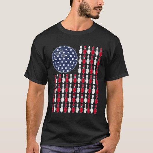 American Flag Bowling And Pin Tシャツ (正面)