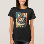 American Flag Cat 4th Of July Kitten Patriotic Pet Tシャツ (正面)