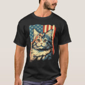 American Flag Cat 4th Of July Kitten Patriotic Pet Tシャツ (正面)
