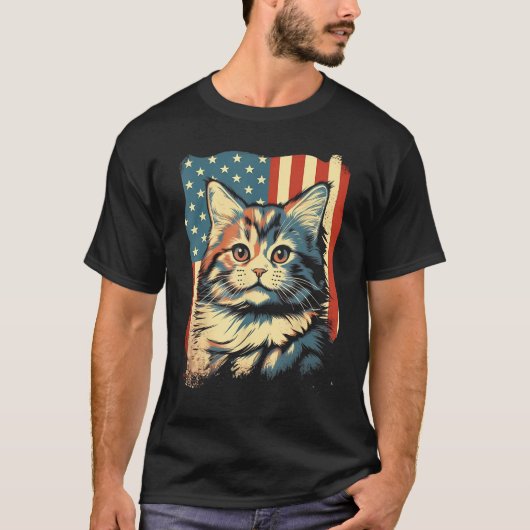 American Flag Cat 4th Of July Kitten Patriotic Pet Tシャツ (正面)