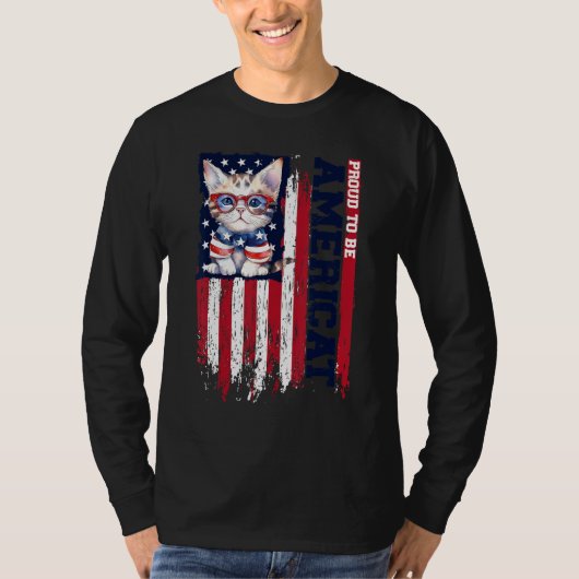 American Flag Cat 4th of July Kitten Patriotic Pet Tシャツ (正面)