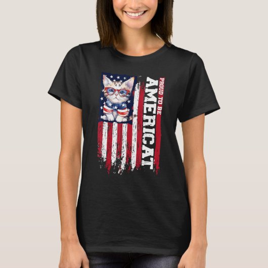 American Flag Cat 4th of July Kitten Patriotic Pet Tシャツ (正面)