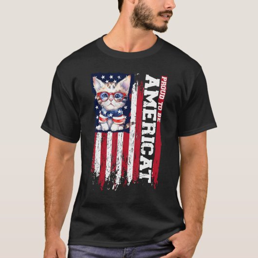 American Flag Cat 4th of July Kitten Patriotic Pet Tシャツ (正面)