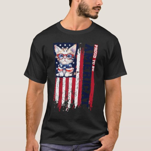 American Flag Cat 4th of July Kitten Patriotic Pet Tシャツ (正面)