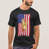 American Flag Cat Playing Saxophone Cat Tシャツ (正面)