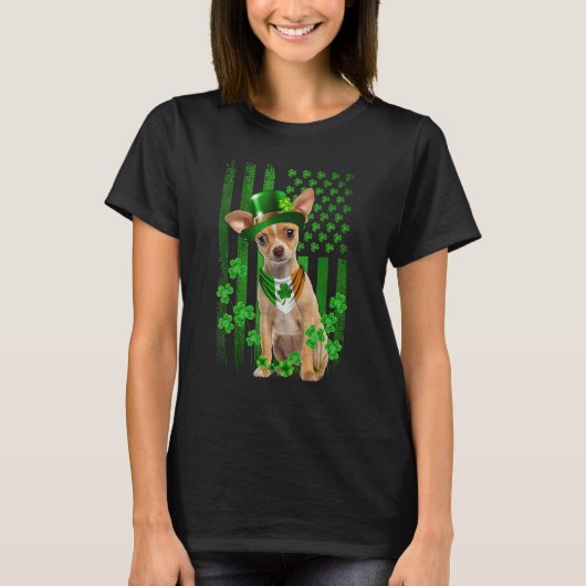 American Flag Chihuahua Dog Hat Irish St Patricks Tシャツ (正面)