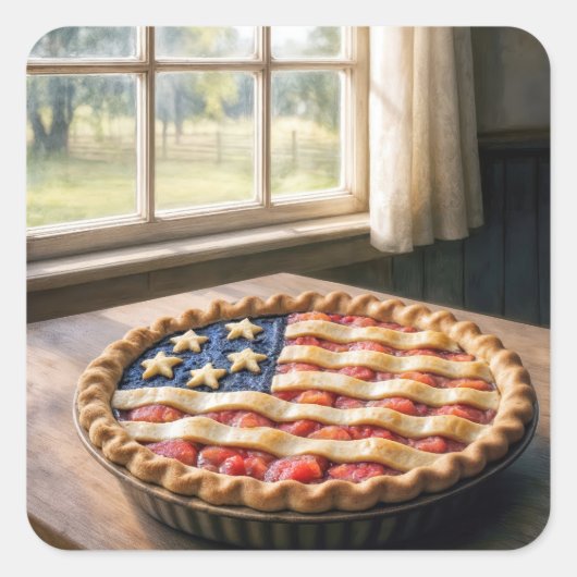 American Flag Crust On Homemade Pie スクエアシール (正面)