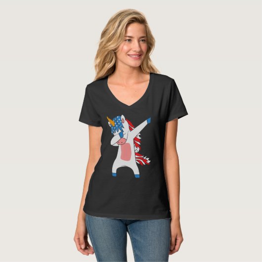 American Flag Dabbing Unicorn July 4th Tシャツ (正面フル)