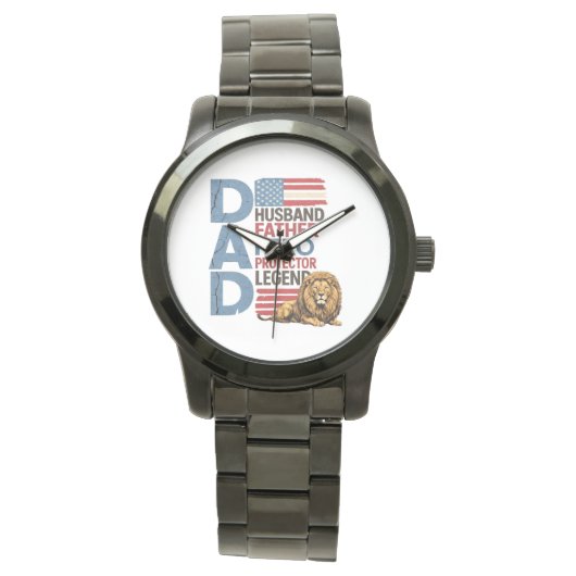 American flag Dad Lion Patriotic Watch 腕時計 (正面)