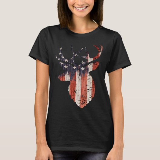 American Flag Deer Elk Hunting USA Patriotic Hunte Tシャツ (正面)