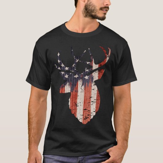 American Flag Deer Elk Hunting USA Patriotic Hunte Tシャツ (正面)