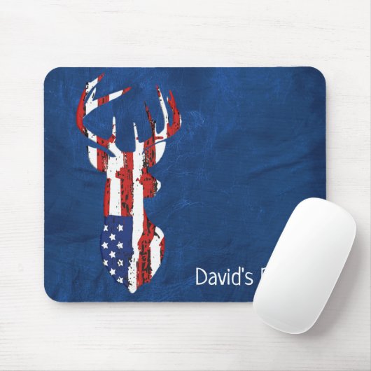 American Flag Deer On Blue Leather マウスパッド (マウス)