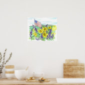 American Flag Desert Wildflowers Watercolor Sky ポスター (キッチン)