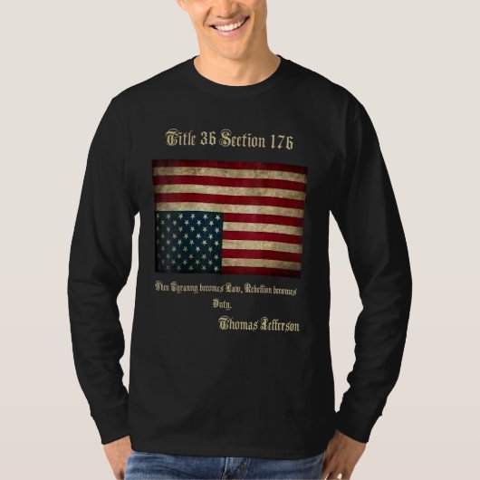 American Flag Distress Upside Down Thomas Jefferso Tシャツ (正面)