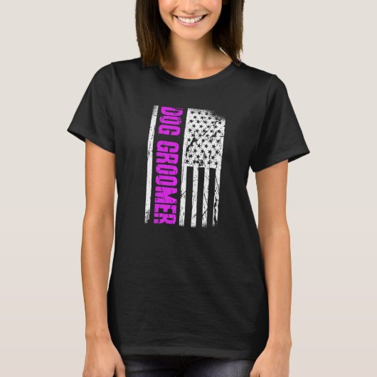American Flag Dog Groomer Premium Tシャツ (正面)