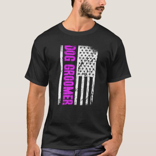American Flag Dog Groomer Premium Tシャツ (正面)