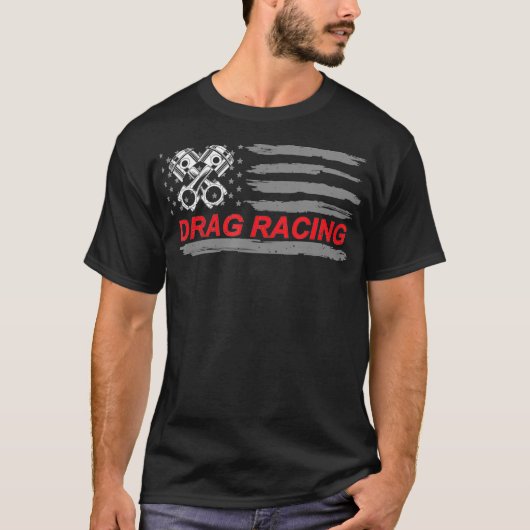 American Flag Drag Racing Car Lover Gift Idea MM  Tシャツ (正面)