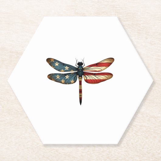 American Flag Dragonfly Patriotic 4th of July Red ペーパーコースター (正面)