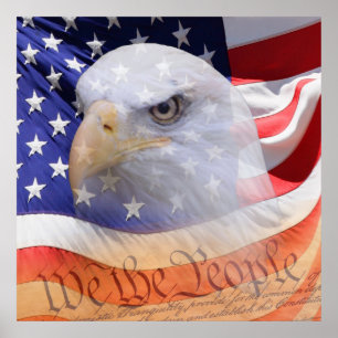 American Flag Eagle Declaration Independence ポスター