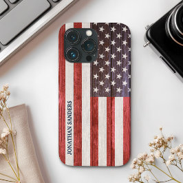 American Flag Engraved on Bamboo Wood iPhone 13 Proケース