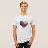 American Flag Fabric Heart Rustic Style Patriotism トライブレンドＴシャツ (正面全面)