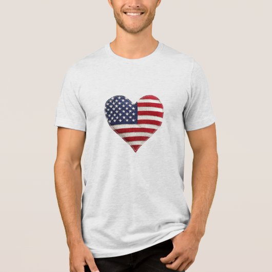 American Flag Fabric Heart Rustic Style Patriotism トライブレンドＴシャツ (正面)