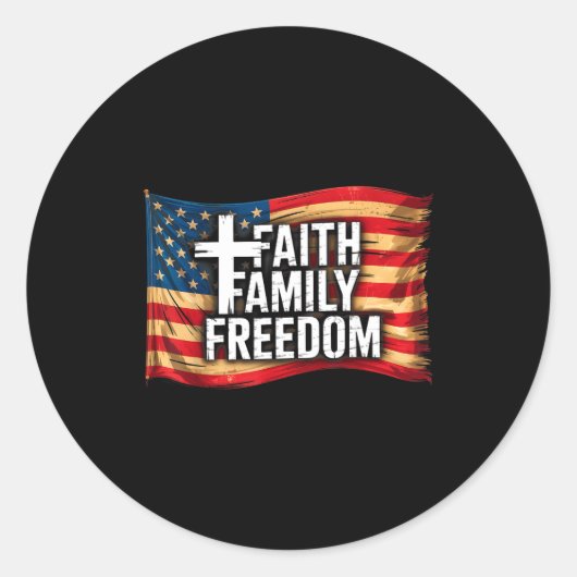 American Flag Faith Family Dom Christian  ラウンドシール (正面)