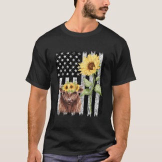 American Flag Farm Cow Farming Highland Tシャツ