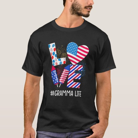 American Flag Fireworks Love Gramma 4th Of July Pa Tシャツ (正面)