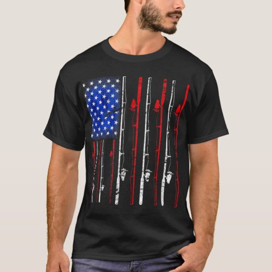 American Flag Fishing Rod Fishing Lover Tシャツ (正面)