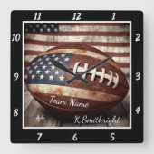 American Flag Football  スクエア壁時計 (正面)