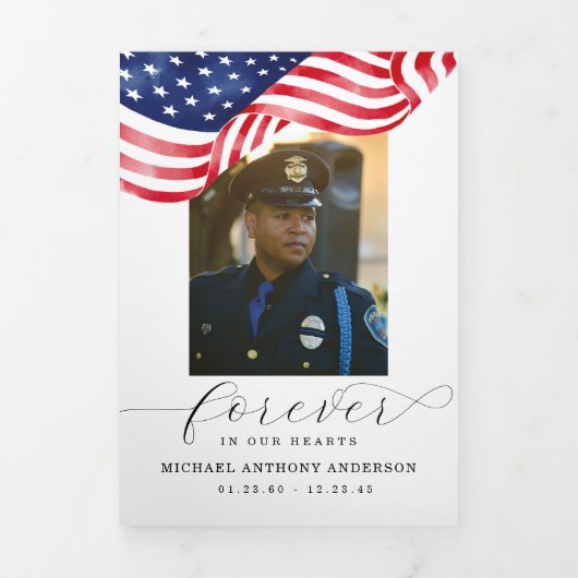 American Flag Forever inOur Hearts Funeral Trifold 三つ折り招待状 (カバー)