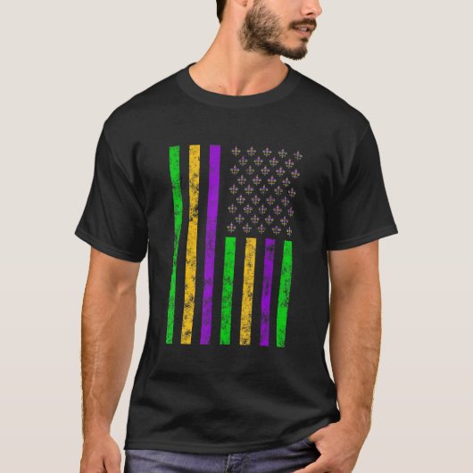 American Flag Funny Mardi Gras Retro Mardi Gras Fl Tシャツ (正面)
