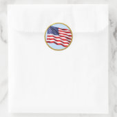 American Flag Gold Trim Round Sticker – Patriotic ラウンドシール (バッグ)