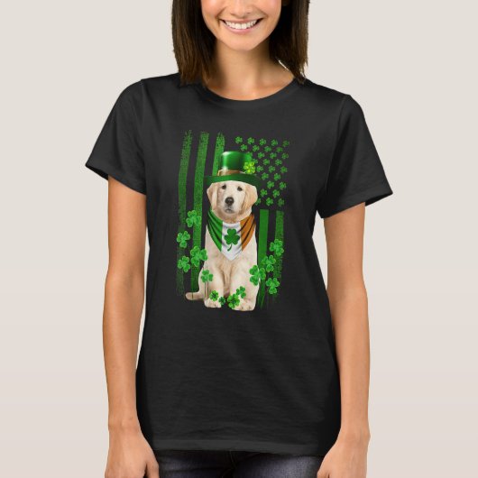 American Flag Golden Retriever Dog Hat Irish St Pa Tシャツ (正面)