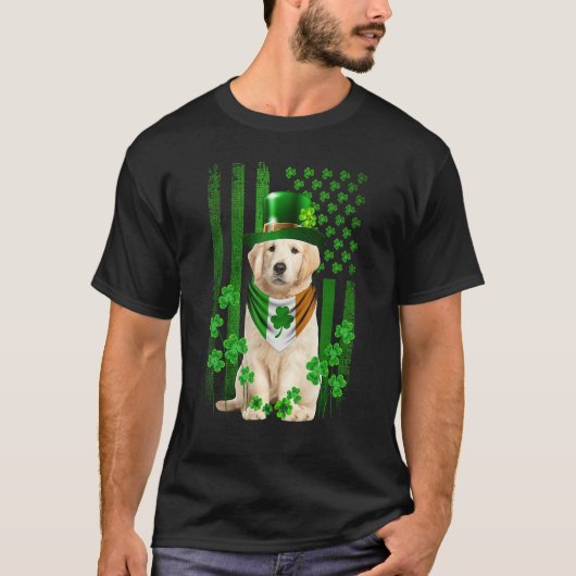 American Flag Golden Retriever Dog Hat Irish St Pa Tシャツ (正面)