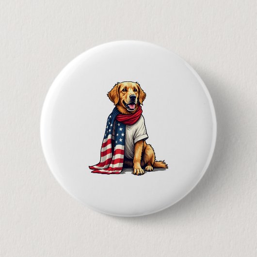 American Flag Golden Retriever Engraved Dog Lover  缶バッジ (正面)