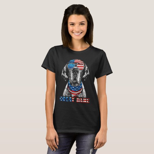 American Flag Great Dane 4th of July Patriotic Dog Tシャツ (正面フル)