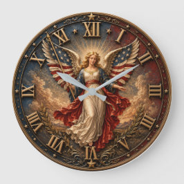 American Flag Guardian Patriotic Angel ラージ壁時計