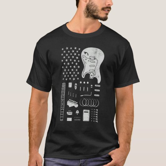 American Flag Guitar 4th of July Guitarist USA Cou Tシャツ (正面)