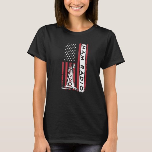 American Flag Ham Radio Amateur Radio Operator Tシャツ (正面)