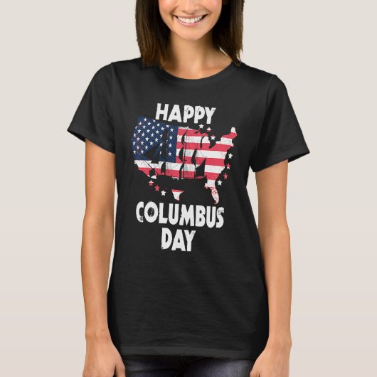 American Flag Happy Columbus Day Tシャツ (正面)