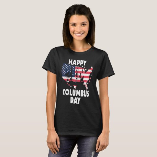 American Flag Happy Columbus Day Tシャツ (正面フル)
