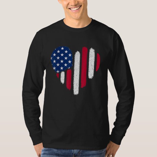 American Flag Heart 4th of July Patriotic USA Flag Tシャツ (正面)