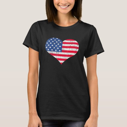 American Flag Heart 4th Of July Usa Patriotic Prid Tシャツ (正面)