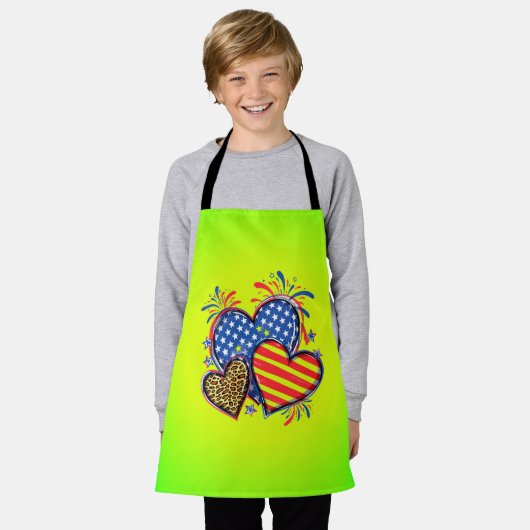 American Flag Heart Leopard Sublimation-64210 エプロン (着用した状態)