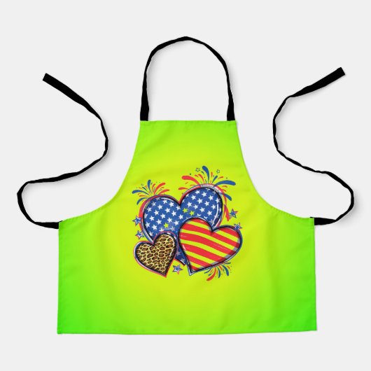 American Flag Heart Leopard Sublimation-64210 エプロン (正面)